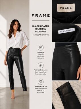 FRAME Black Coated High Rise Leggings Faux Leather Look